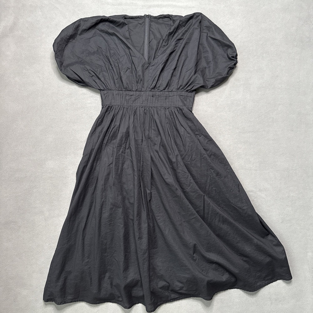 Banana Republic Dress Womens Small‎ Petite Black Midi Cotton Voile Elbow Sleeve